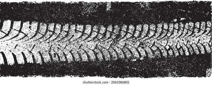 Vector Print Textured Tire Track . Design Element . Car tread silhouette . Mud splash grunge tire texture. Tyre track banner .