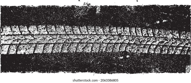 Pista de neumáticos texturados de impresión vectorial . Elemento de diseño. Silhouette de recorrido de auto. La textura del neumático de desgaste del fango. Banner de pista de neumáticos .