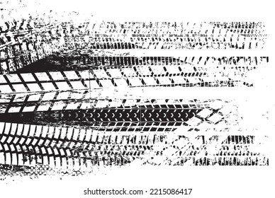 Vector Print Textured Tire Track banner. Design Element . Car tread silhouette . Mud splash grunge texture. 