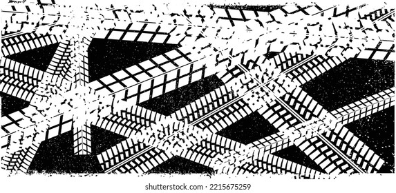 Vector Print Textured Tire Track banner. Design Element . Car tread silhouette . Mud splash grunge texture. 