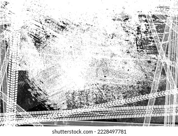Vector Print Textured Tire Track banner. Design Element . Car tread silhouette . Mud splash grunge texture. Drift show