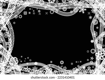 Vector Print Textured Tire Track banner. Design Element . Car tread silhouette . Mud splash grunge texture. Drift show