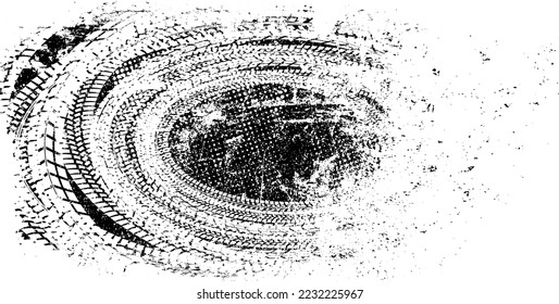 Vector Print Textured Tire Track banner. Design Element . Car tread silhouette . Mud splash grunge texture. Drift show