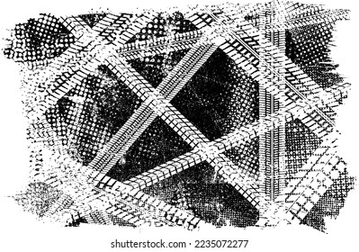 Vector Print Textured Tire Track banner. Design Element . Car tread silhouette . Mud splash grunge texture. Drift show