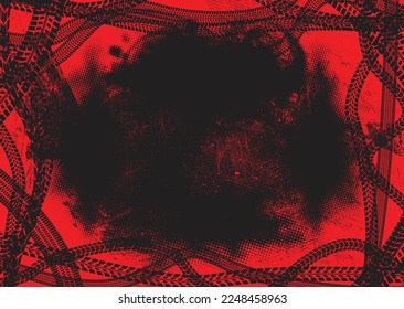 Vector Print Textured Tire Track duo tone background. Design Element . Car tread silhouette . Mud splash grunge texture. Drift show