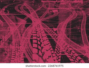 Fondo del tono del dúo de la pista del neumático texturizado de impresión vectorial. Elemento de diseño. Silhouette de recorrido de auto. La textura de barro salpicado de arena. Mostrar la deriva