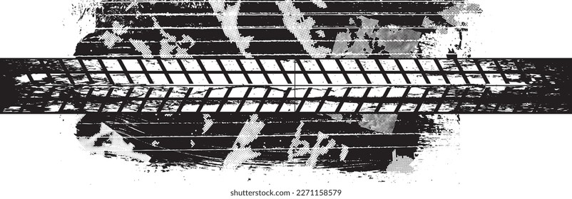 Vector Print Textured Tire Track . Design Element . Car tread silhouette . Mud splash grunge texture. Screen print texture .