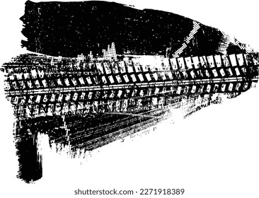 Pista de neumáticos texturados de impresión vectorial . Elemento de diseño. Silueta de flecha de tracción de auto. La textura del neumático de desgaste del fango. Banner de pista de neumáticos .