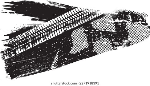 Vector Print Textured Tire Track . Design Element . Car tread arrow silhouette . Mud splash grunge tire texture. Tyre track banner .