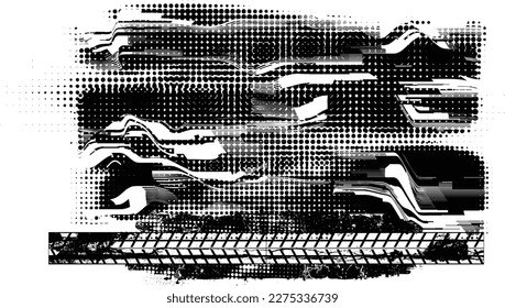 Vector Print Textured Tire Track . Design Element . Car tread arrow silhouette . Mud splash grunge tire texture. Tyre track banner .