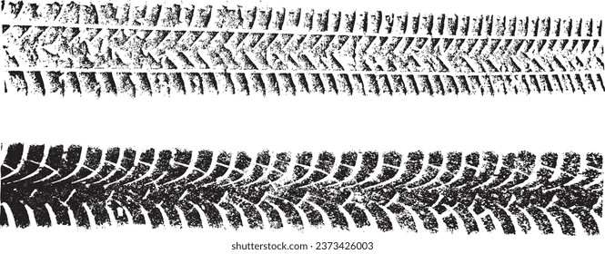 Vector Print Textured Tire Track . Design Element . Car tread silhouette . Mud splash grunge texture