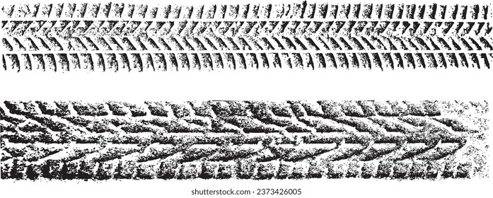 Vector Print Textured Tire Track . Design Element . Car tread silhouette . Mud splash grunge texture