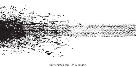 Vector Print Textured Tire Track . Design Element . Car tread silhouette . Mud splash grunge texture