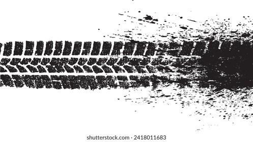 Vector Print Textured Tire Track . Design Element . Car tread silhouette . Mud splash grunge texture