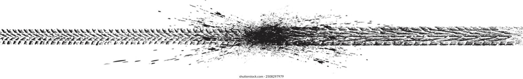 Vector Print Textured Tire Track . Design Element . Car tread silhouette . Mud splash grunge texture