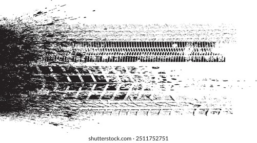 Pista Texturizada De Pneus De Impressão Vetorial . Elemento de Design . Silhueta de piso de carro . Lama respingo textura grunge