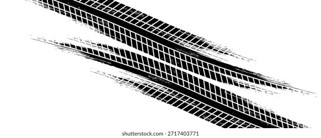 Pista texturizada del neumático de la impresión del Vector . Elemento de diseño . Silueta de la banda de rodadura del coche. Textura grunge de salpicaduras de barro, Eps10.