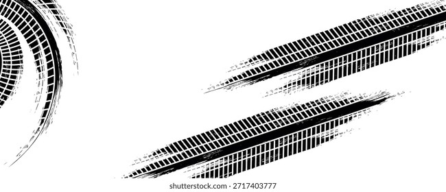 Pista texturizada del neumático de la impresión del Vector . Elemento de diseño . Silueta de la banda de rodadura del coche. ilustración,