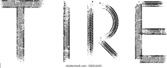Vector Print Textured Tire Track . Design Element .Bike thread silhouette. lettering in grunge style.