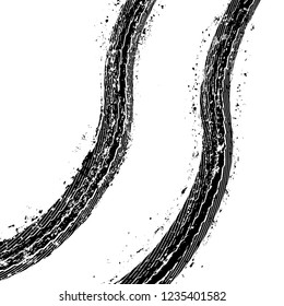 Vector Print Textured Tire Tracks .Grunge tire tracks silhouette.