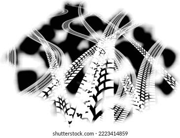Vector Print Textured Tyre Track banner. Design Element . Car tread silhouette . Tyre print .Mud splash grunge texture. Wheel tire track. Traces of tires.