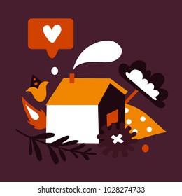 vector print of tiny house with natural elements