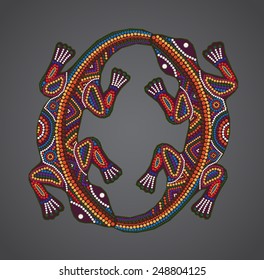 Vector print of traditional African ethnic ornament with two lizards for t-shirt