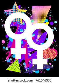 Vector print for t-shirt with bright Pride lgbt rainbow color female lesbian symbol.