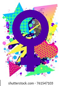 Vector print for t-shirt with bright Pride lgbt rainbow color female symbol.