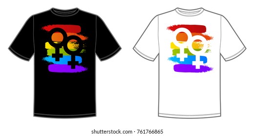 Vector print for t-shirt with bright Pride lgbt rainbow color female lesbian symbol