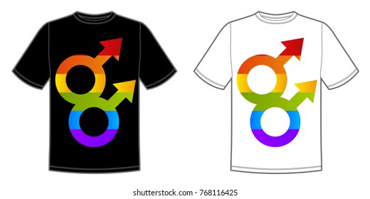 Vector print for t-shirt with bright Pride lgbt rainbow color male symbol