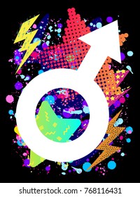 Vector print for t-shirt with bright Pride lgbt rainbow color male symbol