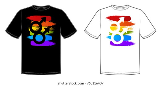 Vector print for t-shirt with bright Pride lgbt rainbow color male symbol