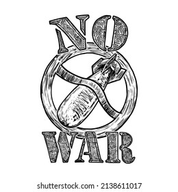 Vector print for a t-shirt "No war". Sketch isolated on white background. Vector illustration on the anti-war theme.