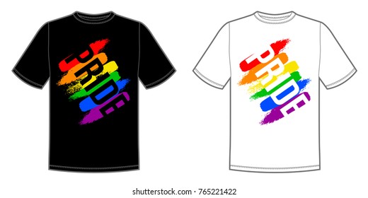 Vector print for t-shirt with Pride lgbt bright rainbow