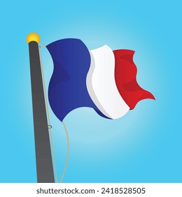 Vector print victor's drawing of the flag of France fluttering in the sky