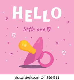 Vector print with word hello little one and baby pacifier 