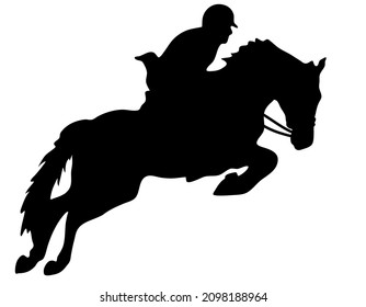 Silueta blanca y negra imprimible vectorial: show saltar caballo y jinete