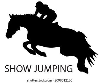 Vector printable black and white silhouette: show jumping horse and rider