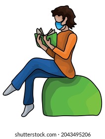 Vector printable character illustration: Studying man wearing face mask