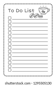 Vector Printable To Do List with hand drawn cup