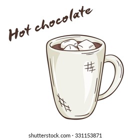 vector printable illustration of isolated cup of hot chocolate with label