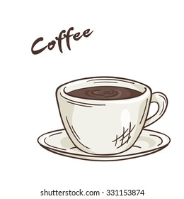 vector printable illustration of isolated cup of coffee with label