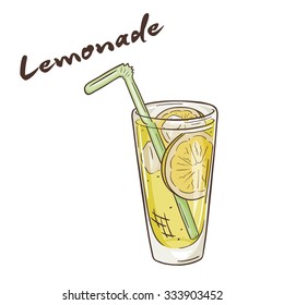 vector printable illustration of isolated cup of lemonade with label