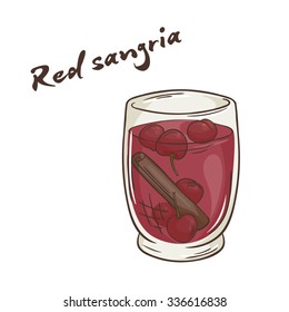 vector printable illustration of isolated cup of red sangria with label