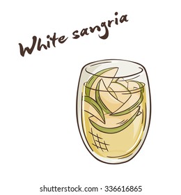 vector printable illustration of isolated cup of white sangria with label