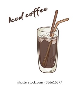 vector printable illustration of isolated cup of iced coffee with label