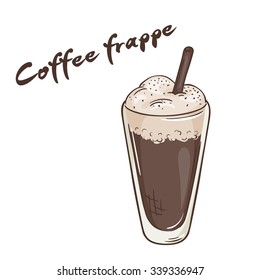 vector printable illustration of isolated cup of frappe coffee with label