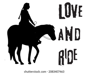 Vector printable illustration: Love and ride hand drawn sticker
