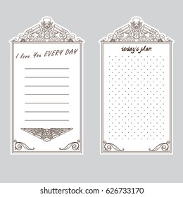 Vector printable note page for diary, planners, bullet journal, diary, notebook, letters, workbook. Dot and line options. Steampunk doodle elements